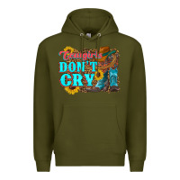 Army Green cowgirls don't crty boots hat sunflowers Premium Hoodie - Artiststas