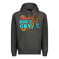 Charcoal Heather cowgirls don't crty boots hat sunflowers Premium Hoodie - Artiststas