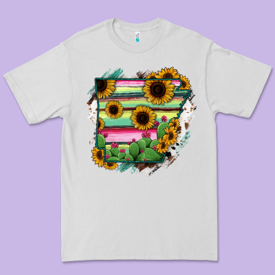 Arkansas Map Sunflower Cactus Serape Premium Tee Designed By Ranaportraitstore