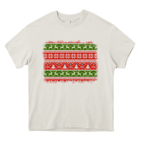 Knitted Christmas Reindeer Pine Tree Background Heavy Core Tee | Teevron
