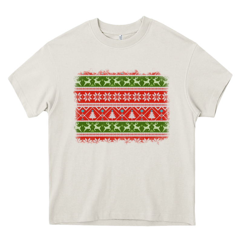 Knitted Christmas Reindeer Pine Tree Background Heavy Core Tee by Jasminsmagicworld | Teevron