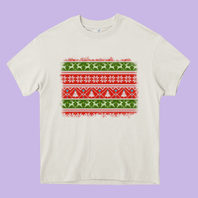 Knitted Christmas Reindeer Pine Tree Background Heavy Core Tee Designed By Jasminsmagicworld