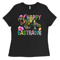 Black Happy Eastrawr Easter Ladies Tee - BundleAndBundleShop