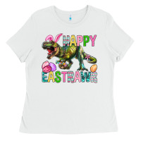 White Happy Eastrawr Easter Ladies Tee - BundleAndBundleShop