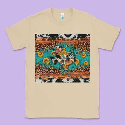 Bull Skull Texas Map Sunflower Leopard Cowhide Classic Tee Designed By Artiststas