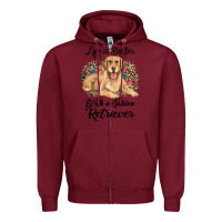 Burgundy life is better with a golden retriever Zipper Hoodie - JahusDesignShop