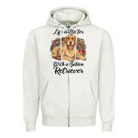 Oatmeal Heather life is better with a golden retriever Zipper Hoodie - JahusDesignShop