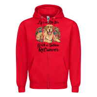 Red life is better with a golden retriever Zipper Hoodie - JahusDesignShop