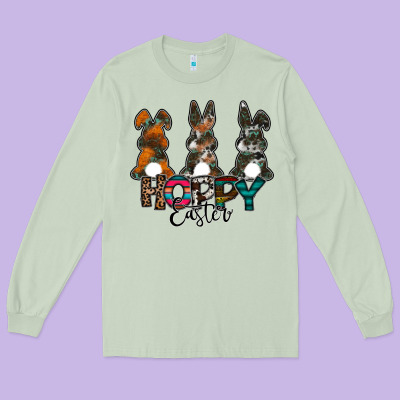 Hoppy Easter Long Sleeve Tee Designed By Cowhidedigitalart