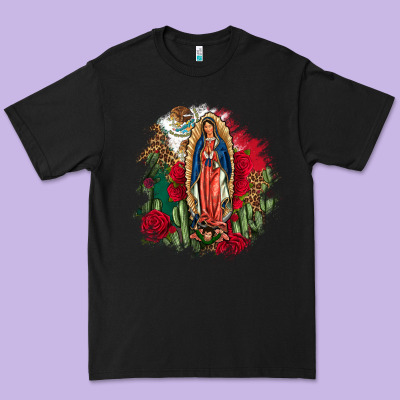 Our Lady Of Guadalupe Mexican Flag Cactus Roses Premium Tee Designed By Fadigitalartstudio