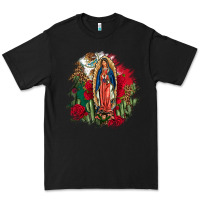 Black Our Lady Of Guadalupe Mexican Flag Cactus Roses Premium Tee - FaDigitalArtStudio