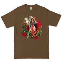 Cacao Our Lady Of Guadalupe Mexican Flag Cactus Roses Premium Tee - FaDigitalArtStudio