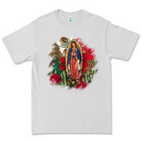 Dove Grey Our Lady Of Guadalupe Mexican Flag Cactus Roses Premium Tee - FaDigitalArtStudio