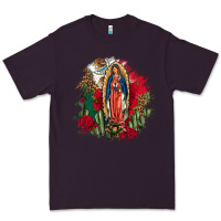 Plum Our Lady Of Guadalupe Mexican Flag Cactus Roses Premium Tee - FaDigitalArtStudio