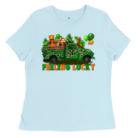 Baby Blue feeling lucky with gnomes on truck Ladies Tee - FaDigitalArtStudio