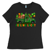 Black feeling lucky with gnomes on truck Ladies Tee - FaDigitalArtStudio