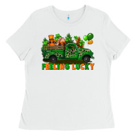 White feeling lucky with gnomes on truck Ladies Tee - FaDigitalArtStudio
