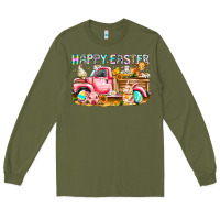 Army Green Happy Easter Animal Farm Truck Long Sleeve Tee - CowhideDigitalArt