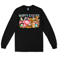 Black Happy Easter Animal Farm Truck Long Sleeve Tee - CowhideDigitalArt