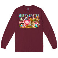 Burgundy Happy Easter Animal Farm Truck Long Sleeve Tee - CowhideDigitalArt