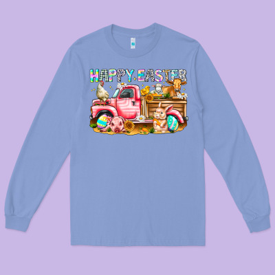 Happy Easter Animal Farm Truck Long Sleeve Tee Designed By Cowhidedigitalart