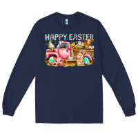 Navy Happy Easter Animal Farm Truck Long Sleeve Tee - CowhideDigitalArt