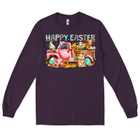 Plum Happy Easter Animal Farm Truck Long Sleeve Tee - CowhideDigitalArt