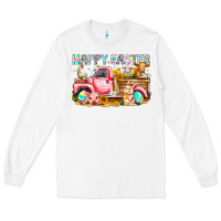 White Happy Easter Animal Farm Truck Long Sleeve Tee - CowhideDigitalArt