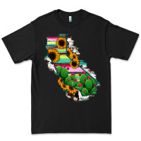 Black California Map Sunflower Cactus Serape Premium Tee - RanaPortraitStore