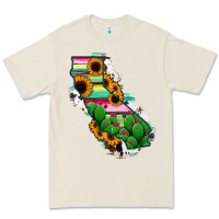 California Map Sunflower Cactus Serape Premium Tee | Teevron