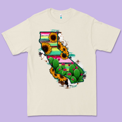 California Map Sunflower Cactus Serape Premium Tee Designed By Ranaportraitstore