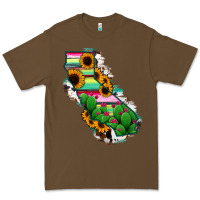Cacao California Map Sunflower Cactus Serape Premium Tee - RanaPortraitStore