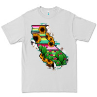 Dove Grey California Map Sunflower Cactus Serape Premium Tee - RanaPortraitStore