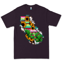 Plum California Map Sunflower Cactus Serape Premium Tee - RanaPortraitStore