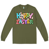Army Green Hoppy Easter Long Sleeve Tee - CowhideDigitalArt