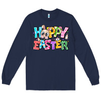 Navy Hoppy Easter Long Sleeve Tee - CowhideDigitalArt