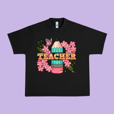 Teacher Floral Pencil Urban Heavy Tee Designed By Bundleandbundleshop