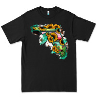 Black Florida Map Sunflower Cactus Serape Premium Tee - RanaPortraitStore