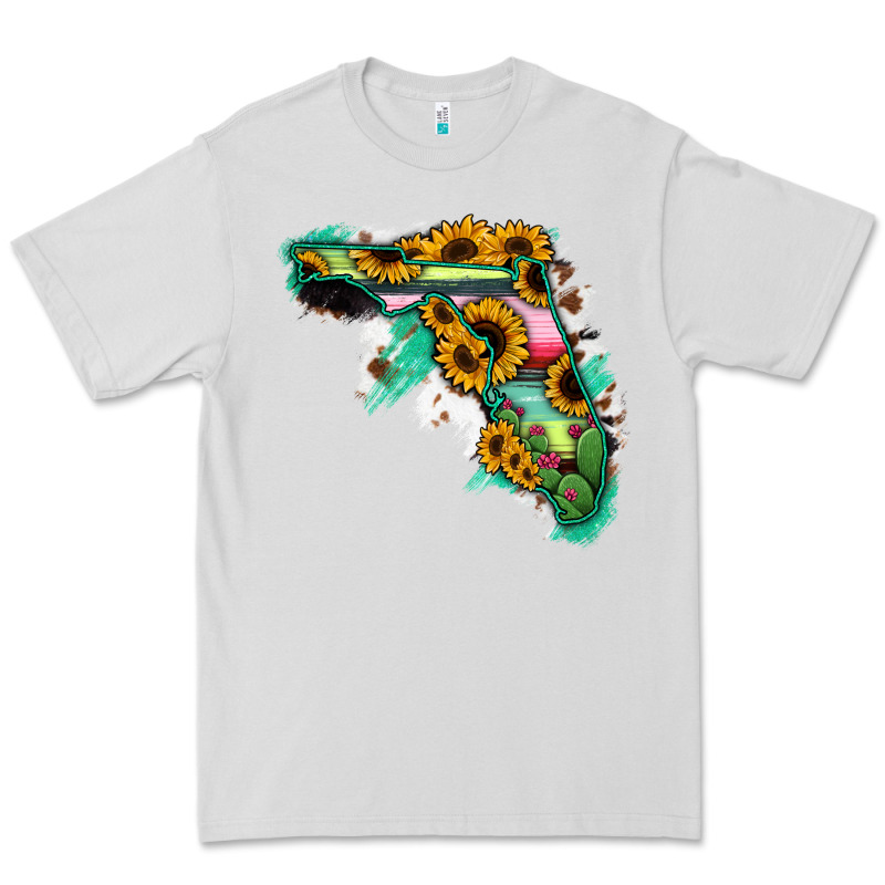 Florida Map Sunflower Cactus Serape Premium Tee by RanaPortraitStore | Teevron