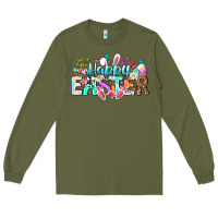 Army Green Happy Easter Bunny Long Sleeve Tee - CowhideDigitalArt