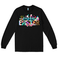 Black Happy Easter Bunny Long Sleeve Tee - CowhideDigitalArt