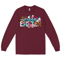 Burgundy Happy Easter Bunny Long Sleeve Tee - CowhideDigitalArt