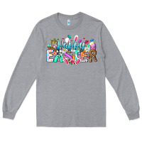 Heather Grey Happy Easter Bunny Long Sleeve Tee - CowhideDigitalArt