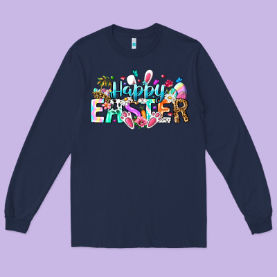 Happy Easter Bunny Long Sleeve Tee Designed By Cowhidedigitalart