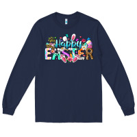 Navy Happy Easter Bunny Long Sleeve Tee - CowhideDigitalArt