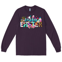 Plum Happy Easter Bunny Long Sleeve Tee - CowhideDigitalArt