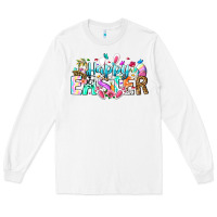 White Happy Easter Bunny Long Sleeve Tee - CowhideDigitalArt