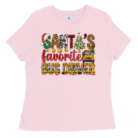 Bubblegum Pink Santa's Favorite Bus Driver Ladies Tee - BundleAndBundleShop