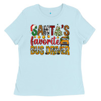 Baby Blue Santa's Favorite Bus Driver Ladies Tee - BundleAndBundleShop