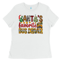 White Santa's Favorite Bus Driver Ladies Tee - BundleAndBundleShop